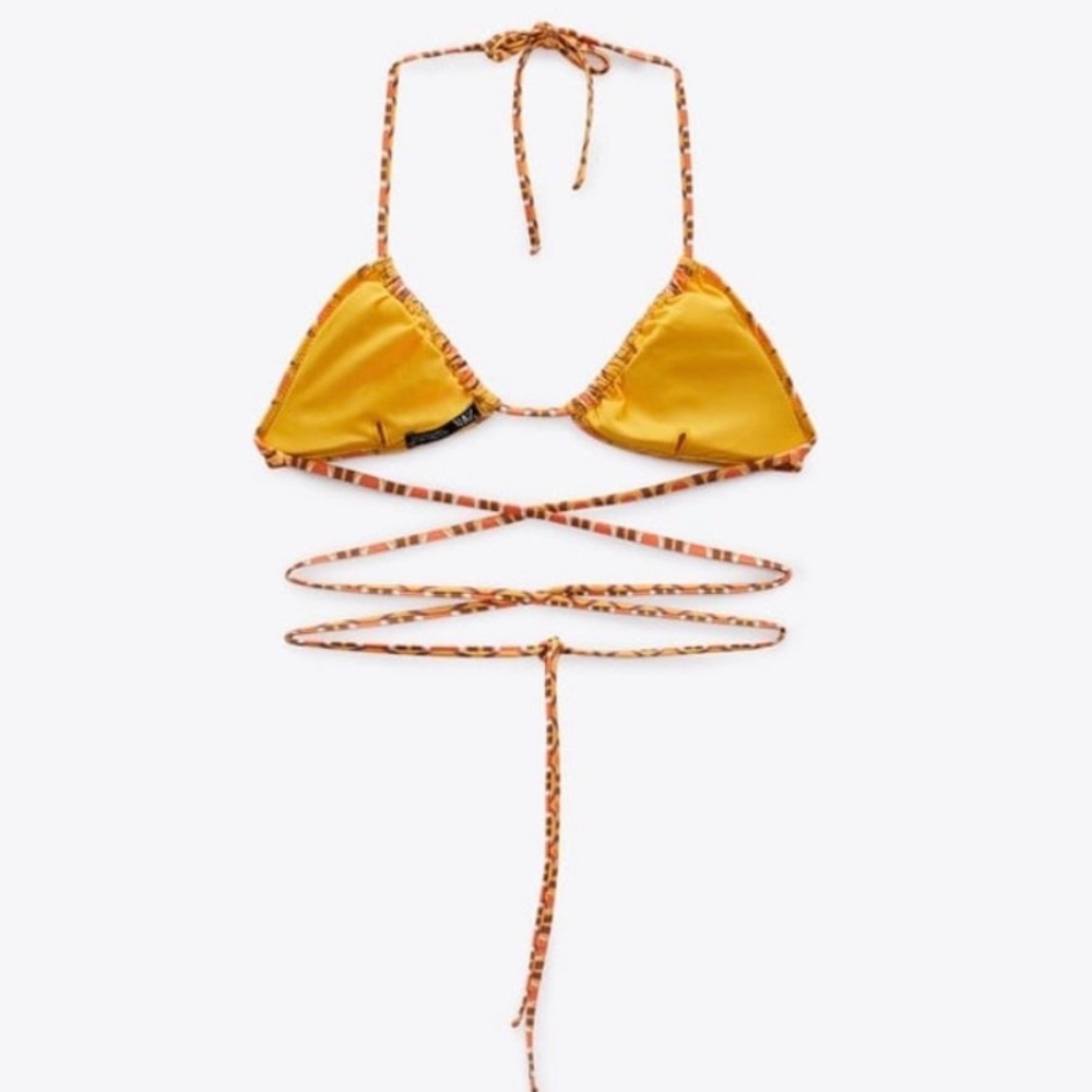 ZARA Pumpkin Inverted Bikini Set with Criss-Cross Straps and Thong Bottom - Picture 3 of 13